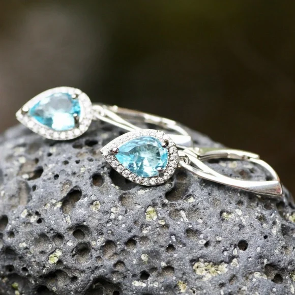 New Sky Blue Topaz Earrings Sterling Silver , December Birthstone - Picture 6 of 10